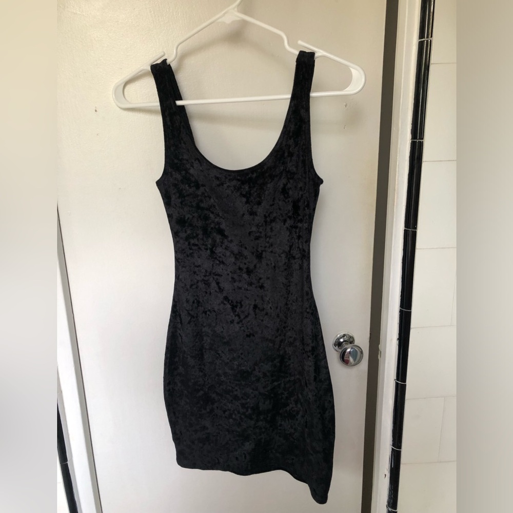 Black Crushed Velvet mini dress, size XS, by Material Girl
